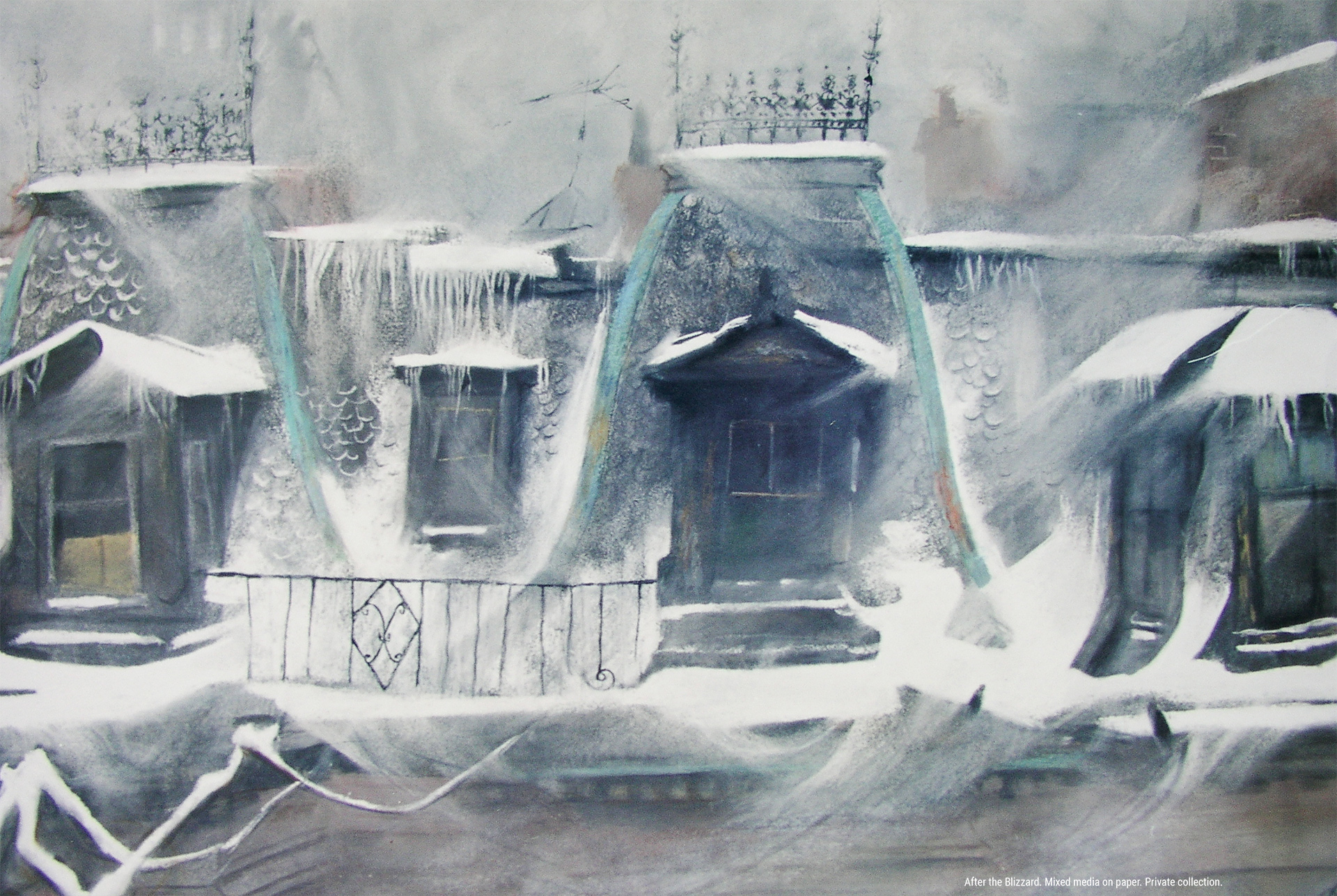 After the Blizzard. Mixed media on paper. Private Collection.