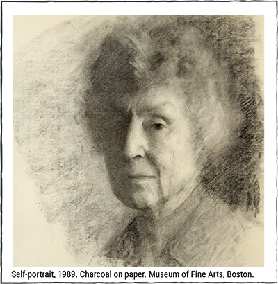 Self portrait, 1989. Charcoal on paper. MFA Boston