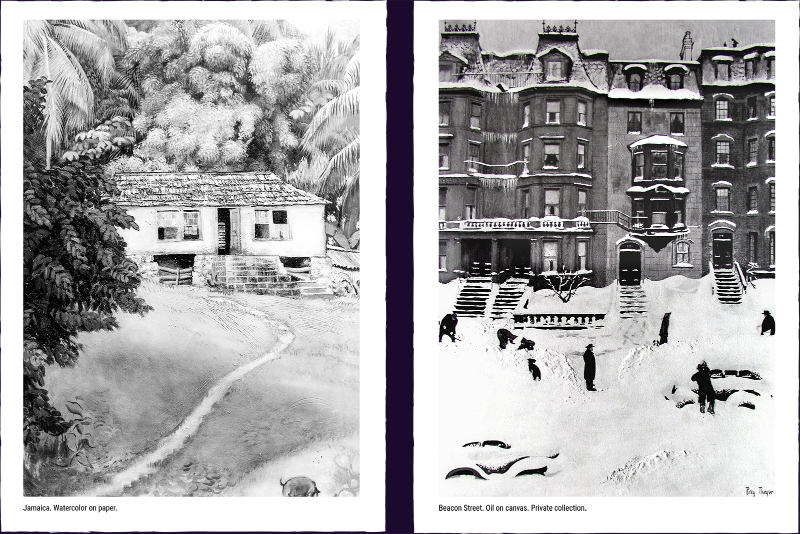 Two landscape paintings. (1) Jamaica. Watercolor on paper. (2) Beacon Street. Oil on canvas. Private collection.